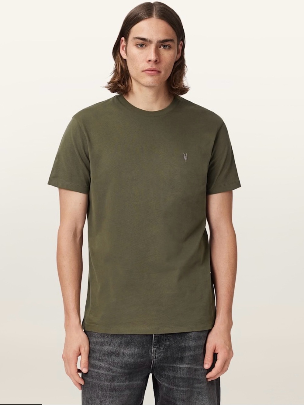 All Saints T Shirt DEXTER SHORT SLEEVE RAMSKULL T-SHIRT Mens Medium Green